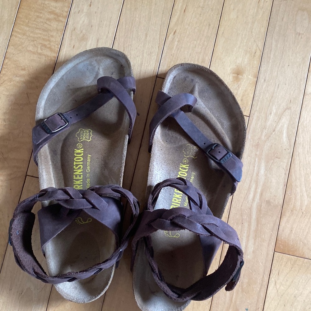 Birkenstock dark brown braided wrap sandal